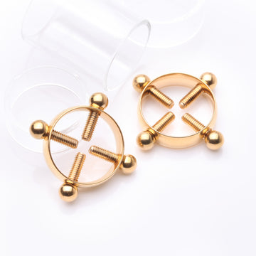 Detail View 1 of Golden Non-Piercing Adjustable Screw Clamp Nipple Ring